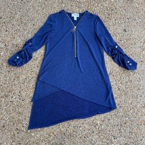 Joseph Ribkoff Blue Layered Zipper Tunic Blouse  Size 8